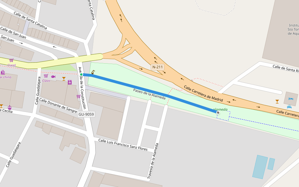 Paseo de la Alameda walking route map in Molina de Aragón
