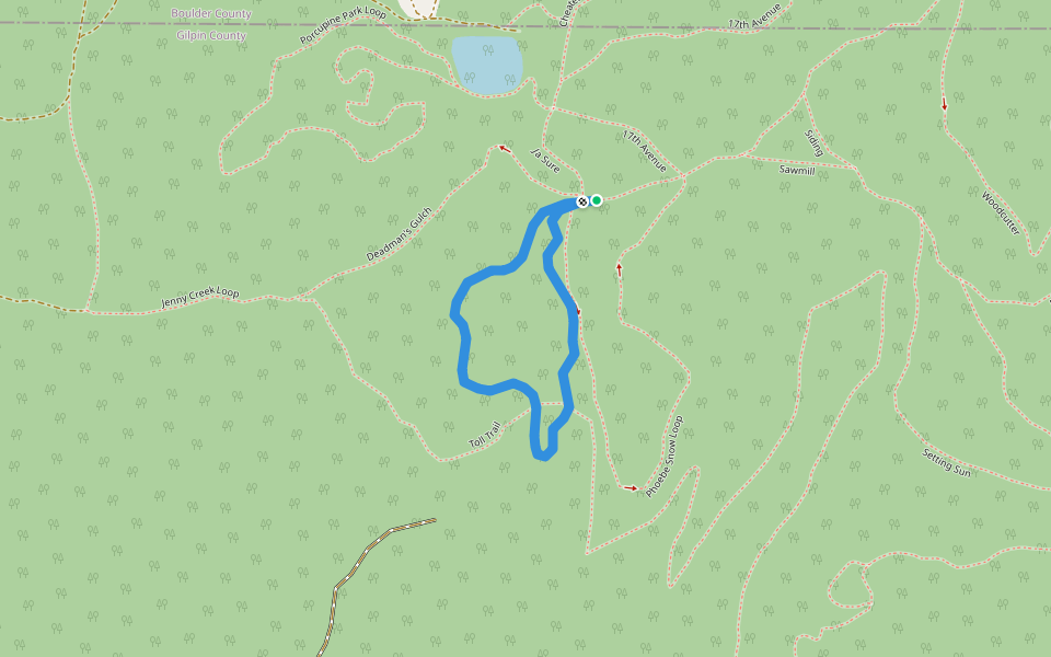 Meadows Loop walking route map in Nederland
