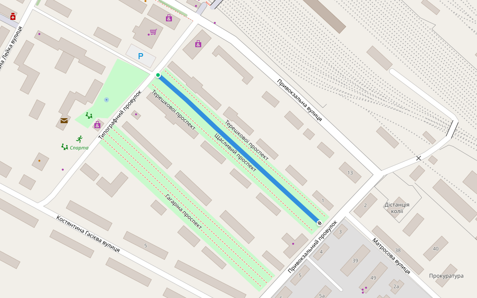 Щасливий проспект walking route map in Lyman