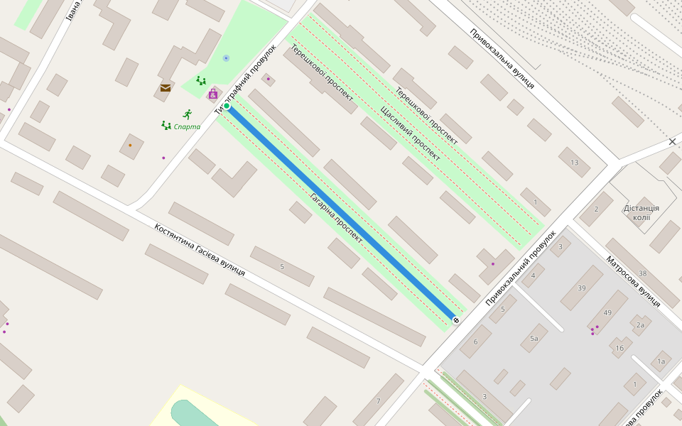 Гагаріна проспект walking route map in Lyman