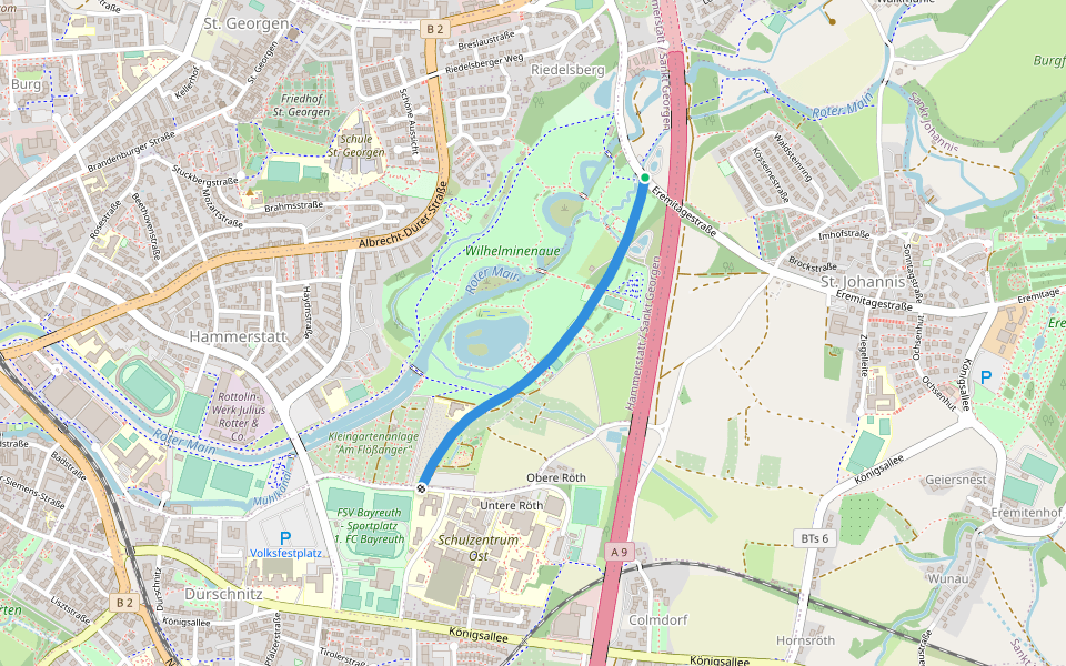 Auenpromenade walking route map in Bayreuth