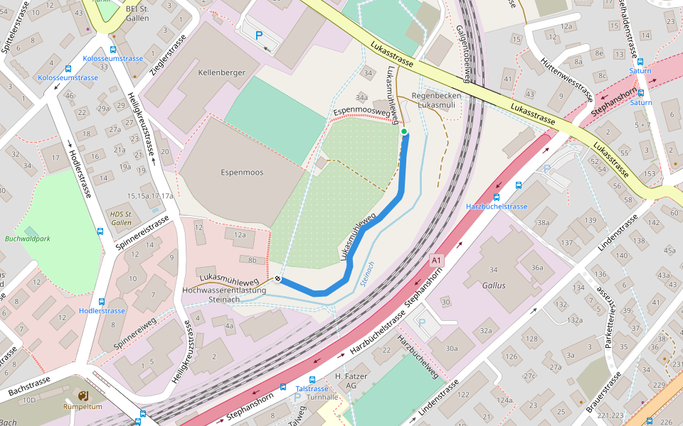 Lukasmühleweg walking route map in St. Gallen