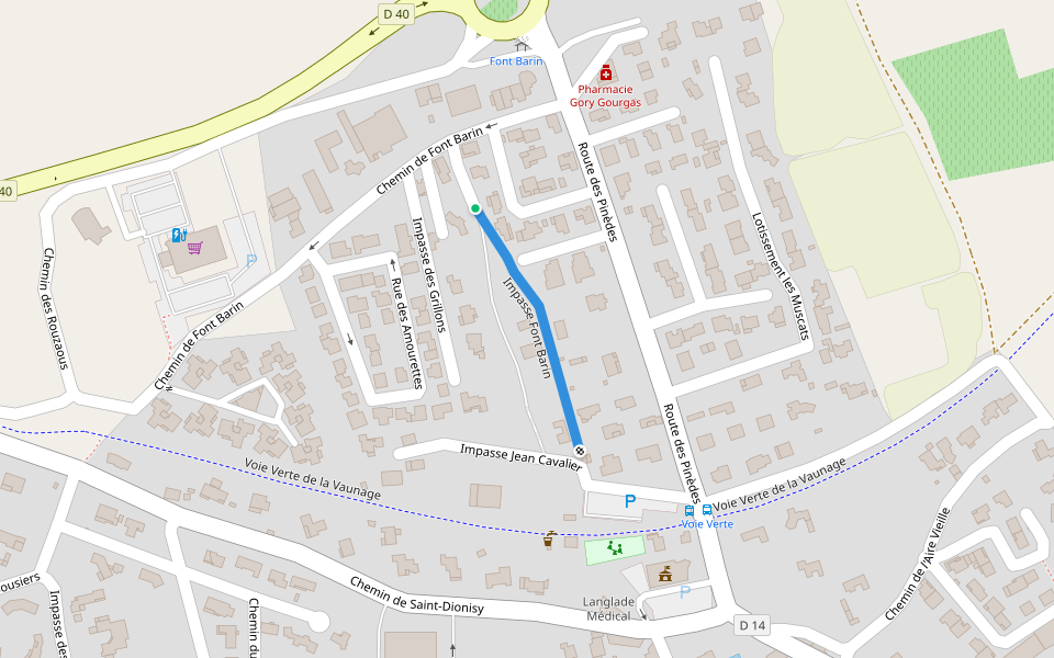Impasse Font Barin walking route map in Langlade