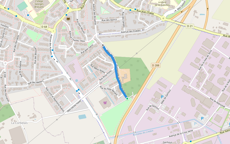 Promenade de la Croix du Sud walking route map in Le Rheu