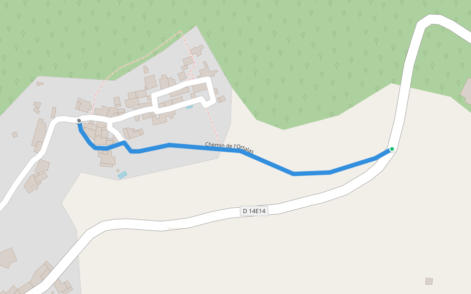 Chemin de l'Ortalas walking route map in Saint-Vincent-d'Olargues