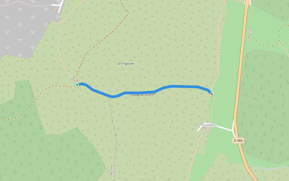 Combe de Galabert walking route map in Murles