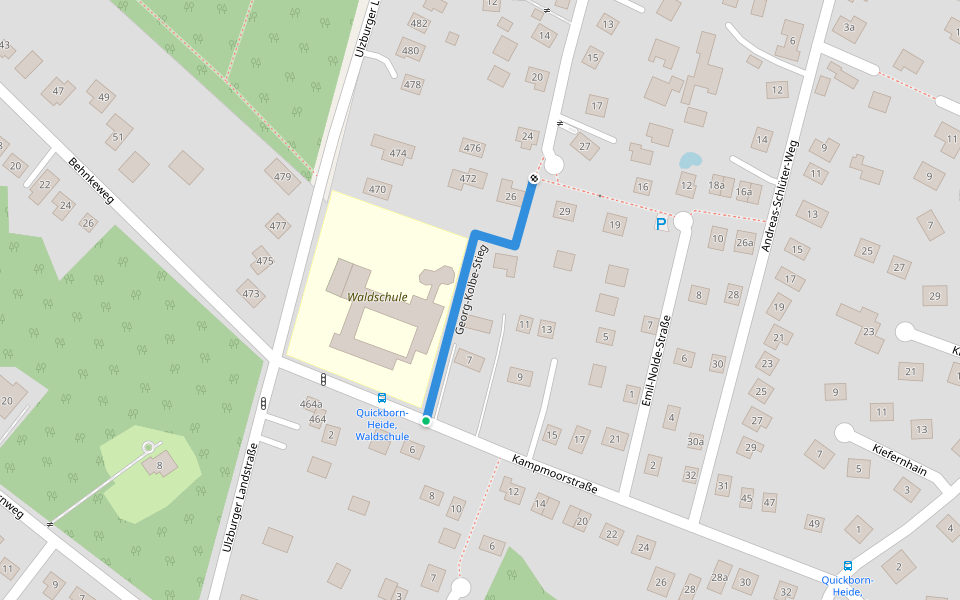 Georg-Kolbe-Stieg walking route map in Quickborn