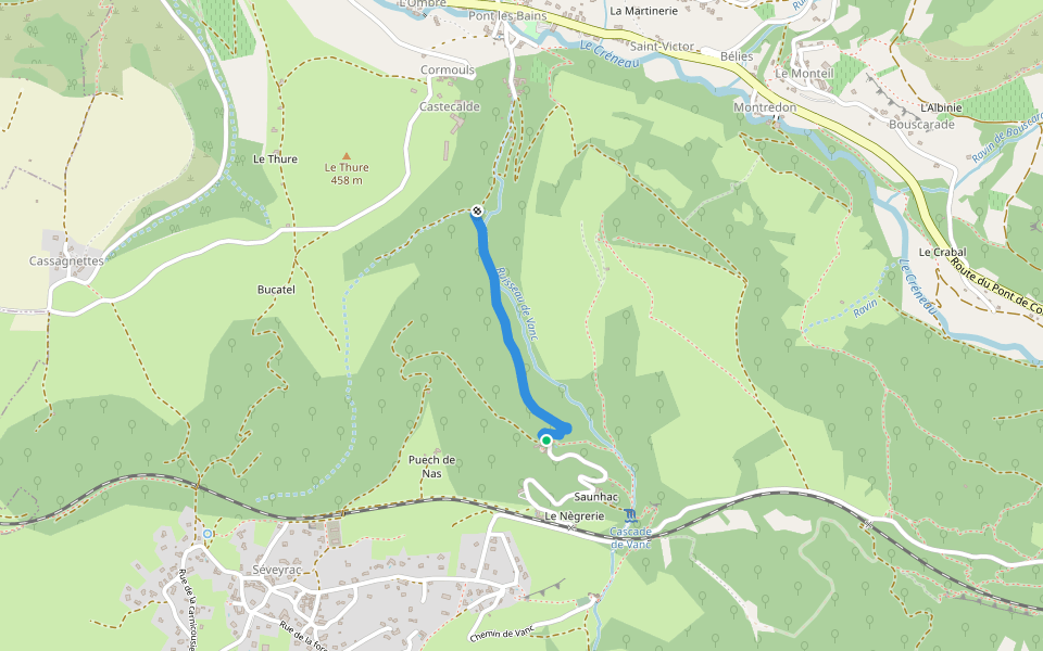 Chemin de Saunhac walking route map in Salles-la-Source
