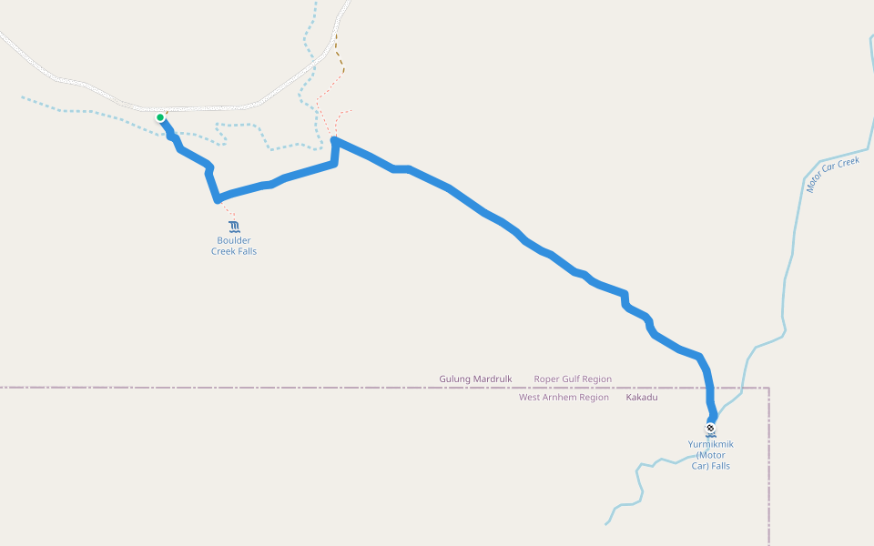 Motor Car Falls Trail walking route map in Kakadu