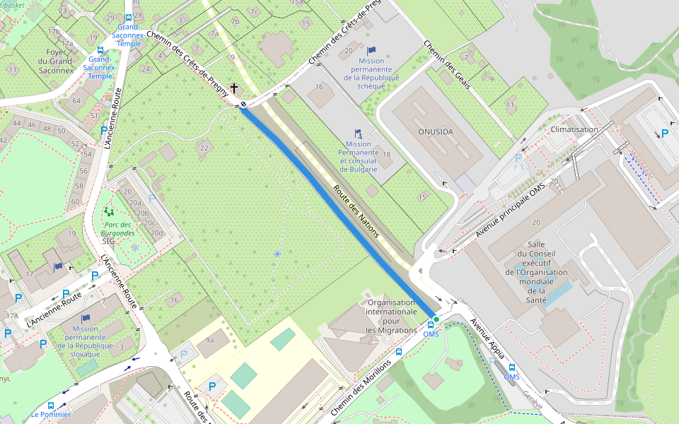 Chemin de la Riole walking route map in Genève