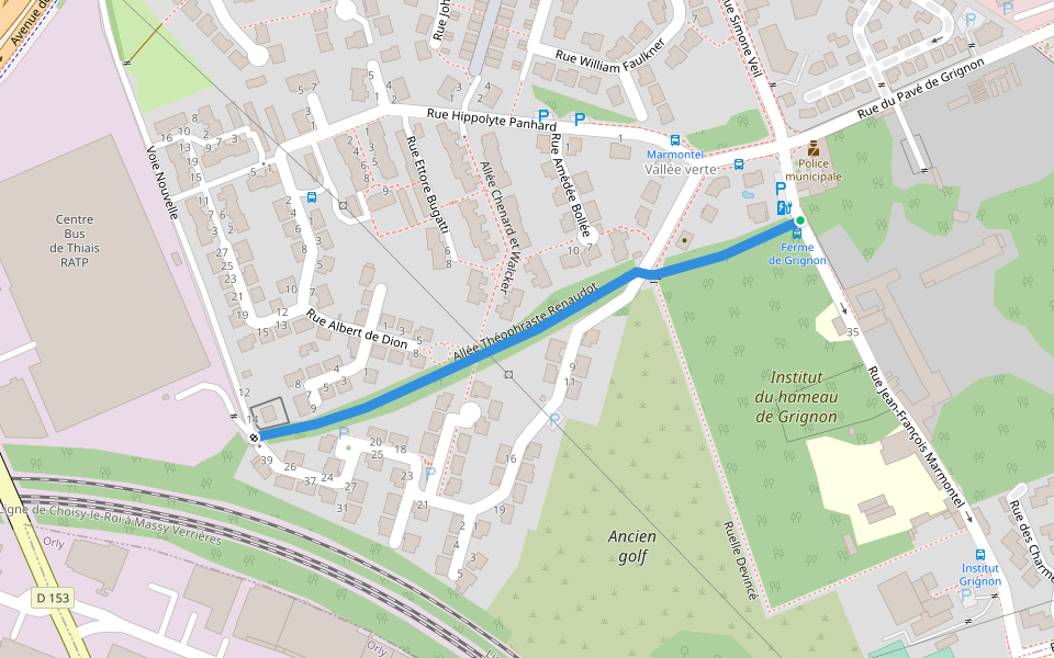 Allée Théophraste Renaudot walking route map in Thiais