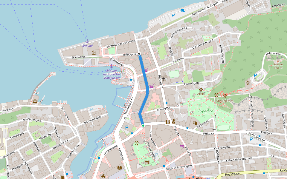 Kongens gate walking route map in Ålesund