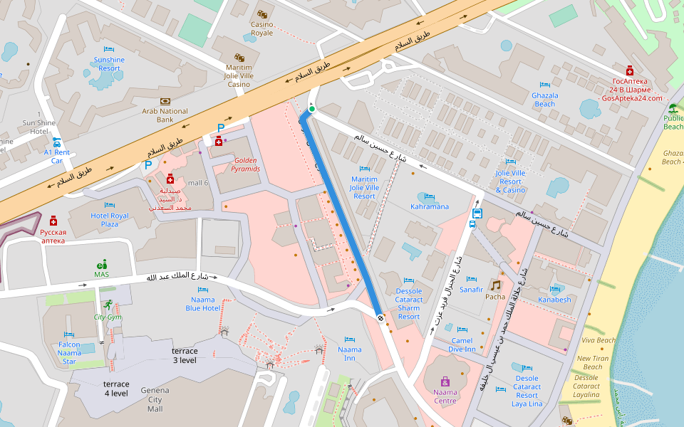 شارع سلطان قابوس walking route map in Sharm El-Sheikh