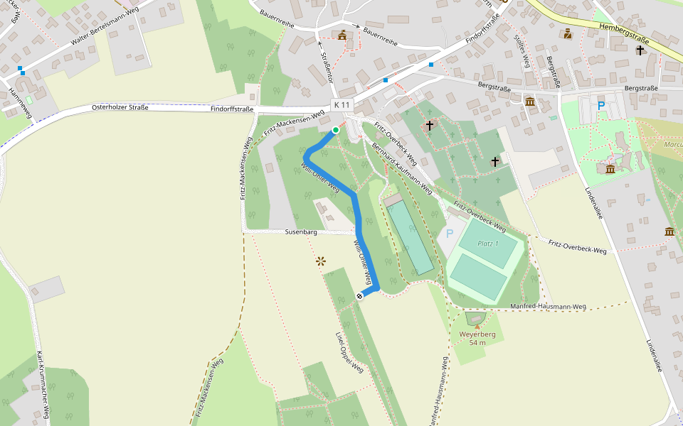 Willi-Ohler-Weg walking route map in Worpswede