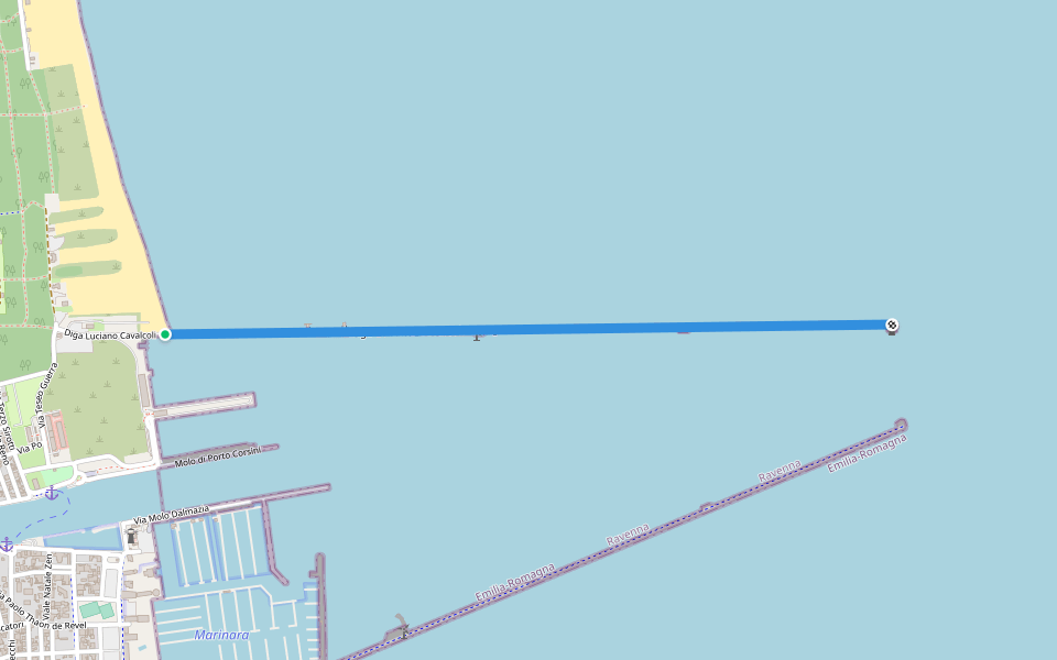Diga Luciano Cavalcoli walking route map in Porto Corsini