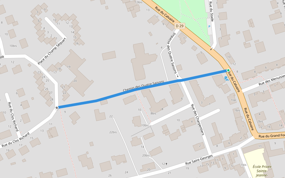 Chemin des Quatre Saisons walking route map in Acigné