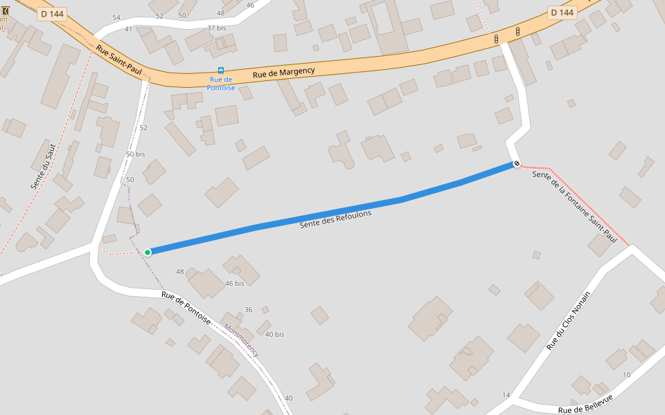 Sente des Refoulons walking route map in Montmorency