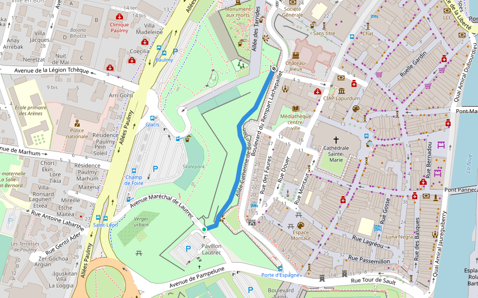 Allée Catherine de Bourbon walking route map in Bayonne