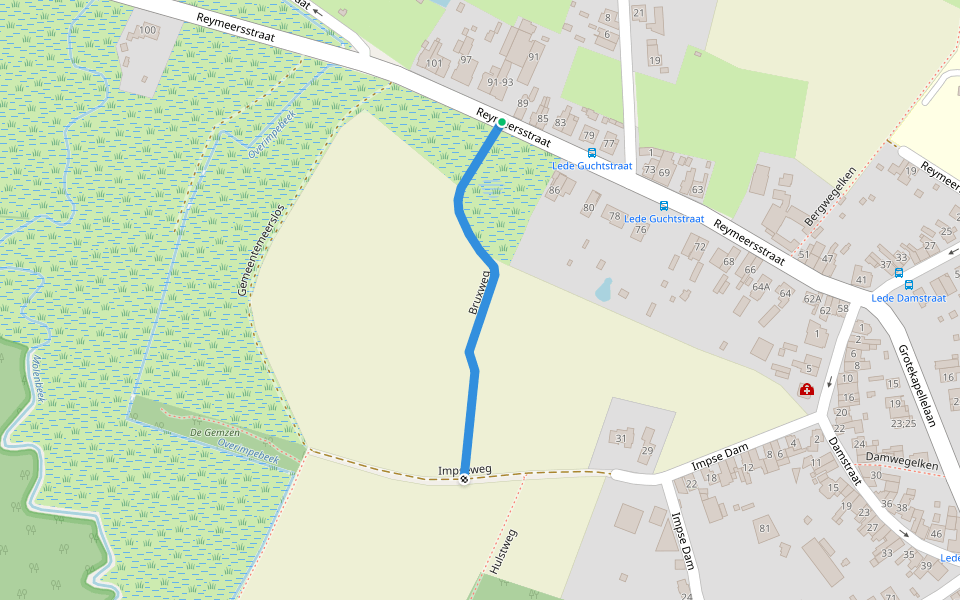 Bruxweg walking route map in Lede