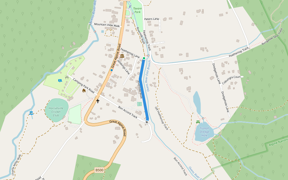 Riverside Walk walking route map in Harrietville