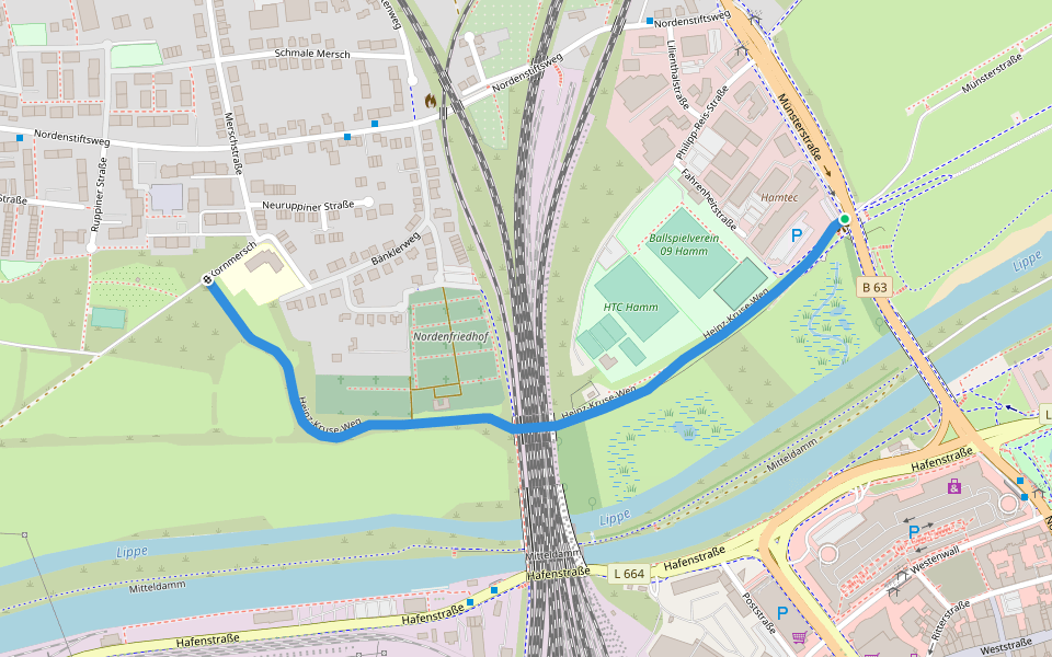 Heinz-Kruse-Weg walking route map in Hamm