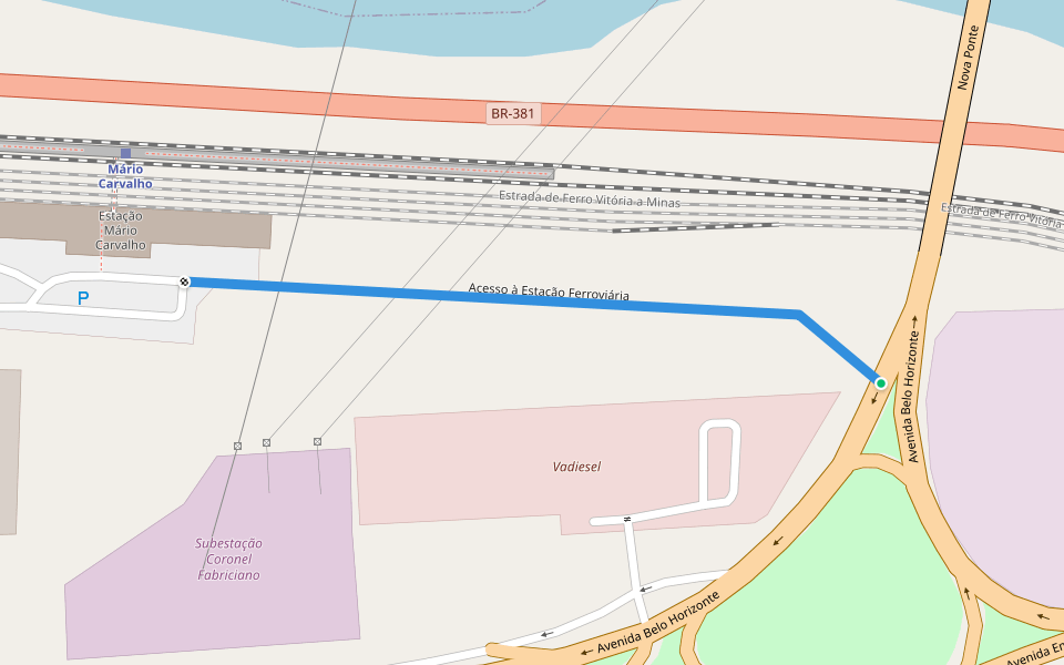 Acesso à Estação Ferroviária walking route map in Timóteo
