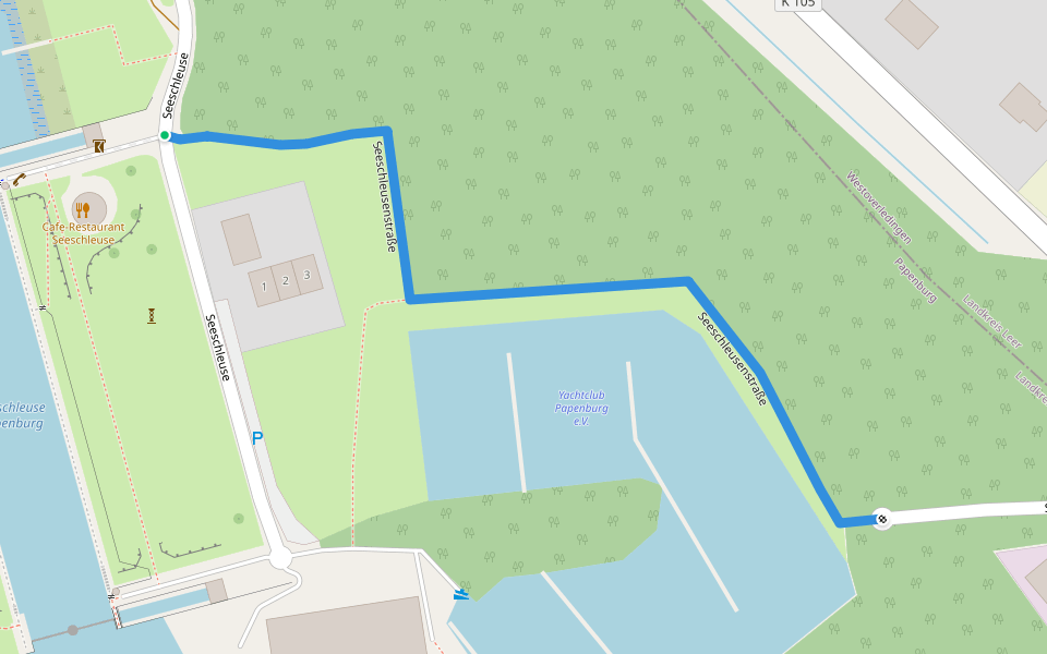 Seeschleusenstraße walking route map in Papenburg