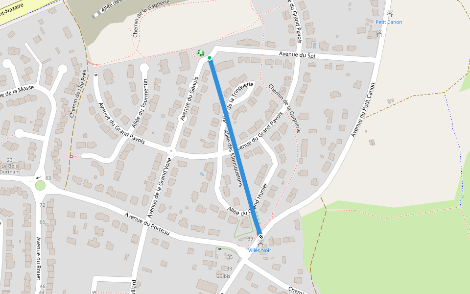 Allée des Mousquetons walking route map in Pornichet