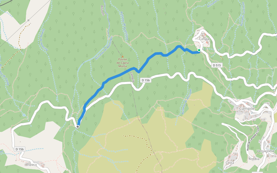 Chemin de Bisinchi à Canaja walking route map in Campile