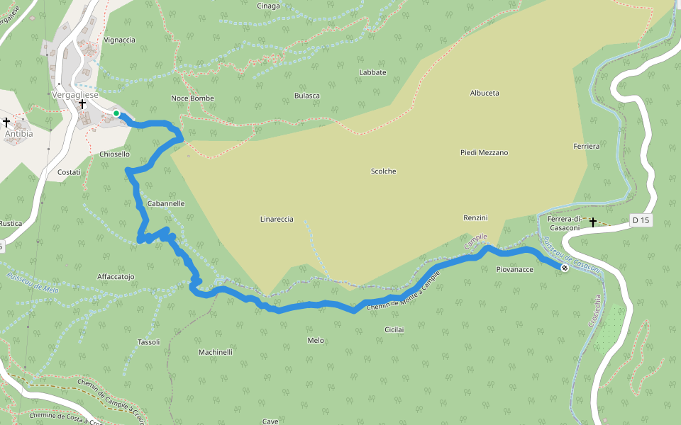 Chemin de Monte à Campile walking route map in Campile
