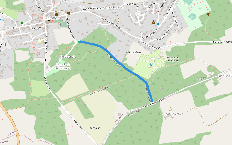 Chemin du Centre walking route map in Locronan