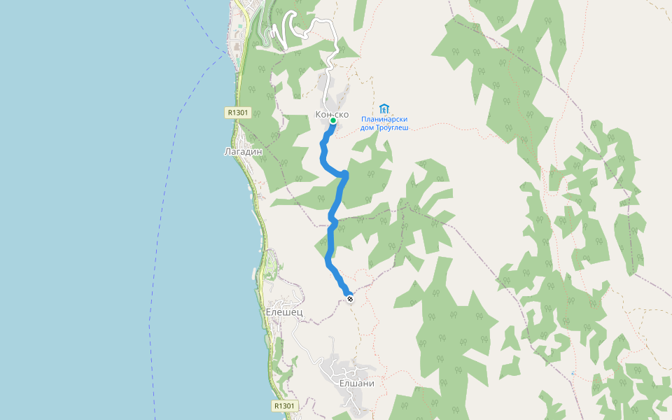 Коњско - Елшани walking route map in Ohrid