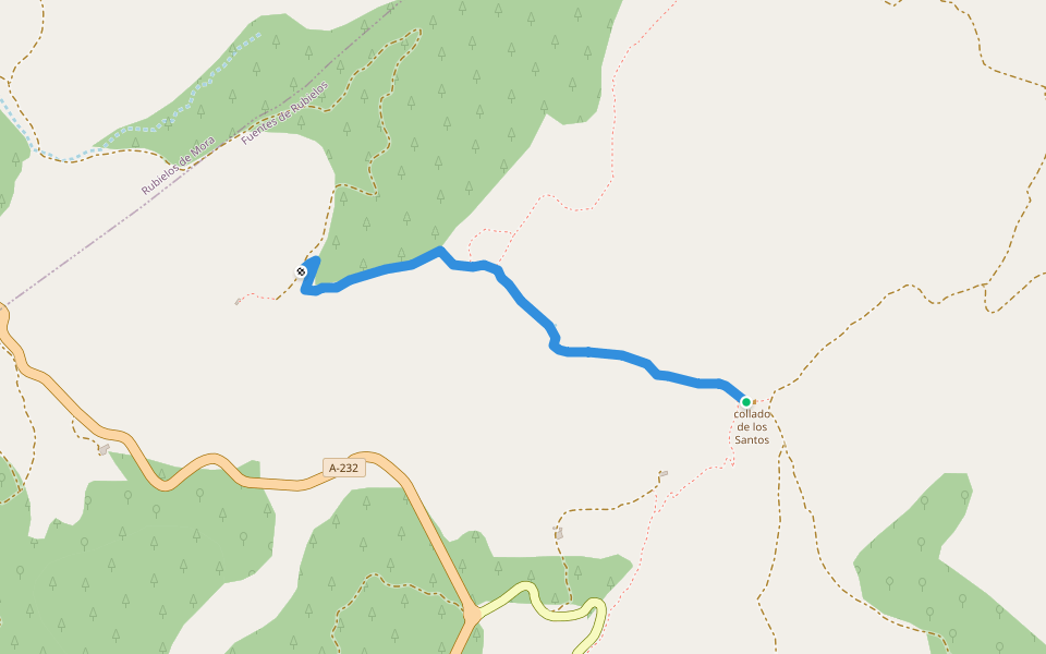 Senda Peñarroya walking route map in Rubielos de Mora
