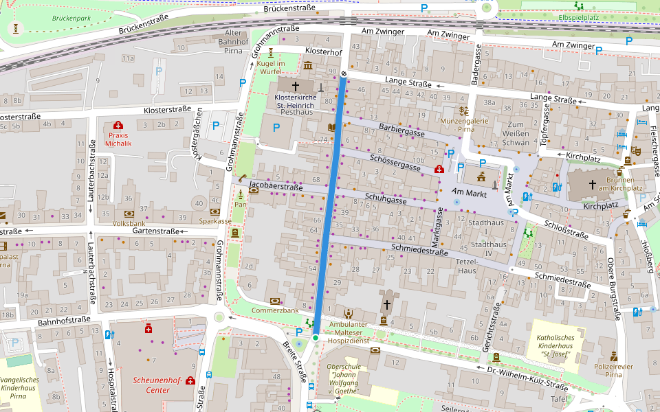 Dohnaische Straße walking route map in Pirna