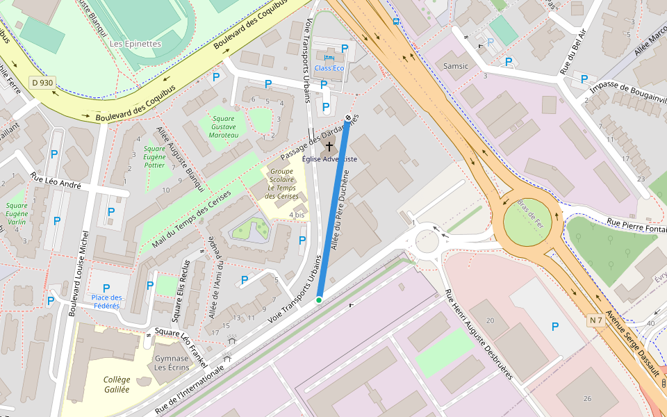 Allée du Père Duchêne walking route map in Évry-Courcouronnes