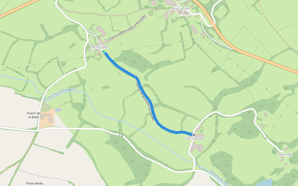 Chemin de Buscaylet aux Landes walking route map in Prades-Salars