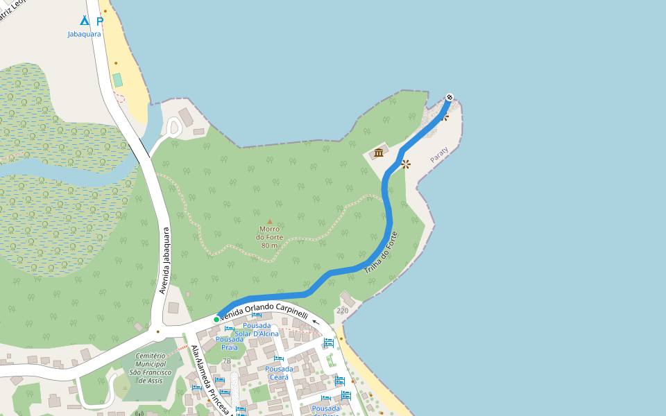 Trilha do Forte walking route map in Paraty
