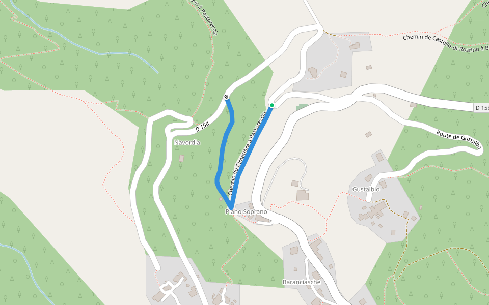 Chemin du Cimetière à Pastoreccia walking route map in Castello-di-Rostino