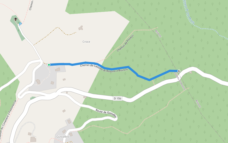 Chemin de Castello-di-Rostino à Bisinchi walking route map in Castello-di-Rostino