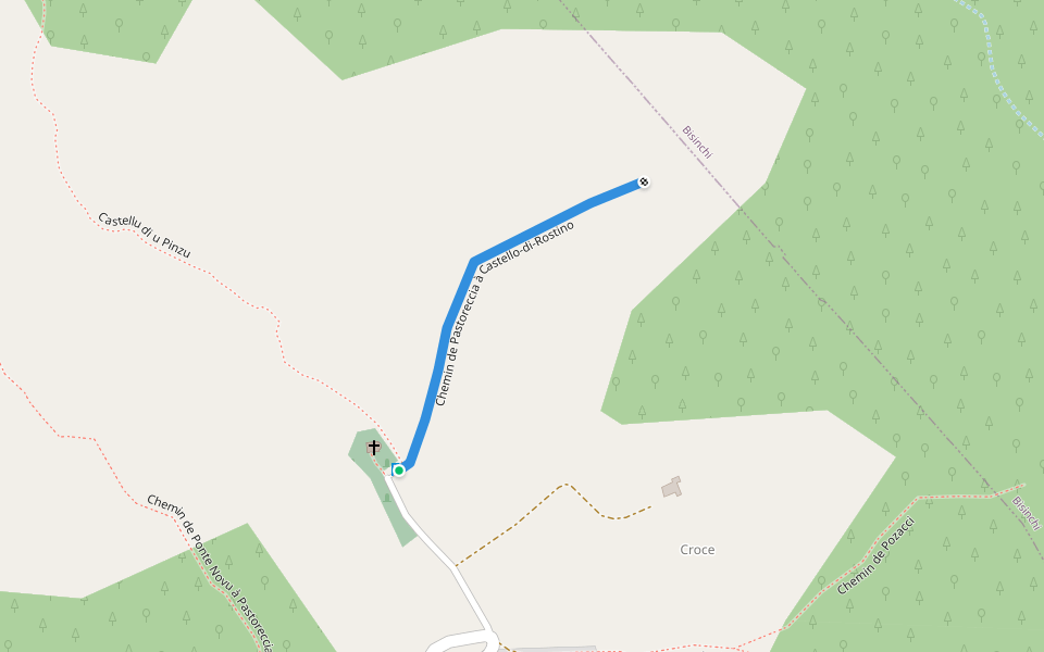Chemin de Pastoreccia à Castello-di-Rostino walking route map in Castello-di-Rostino