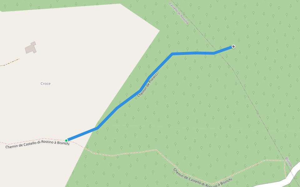 Chemin de Pozacci walking route map in Castello-di-Rostino