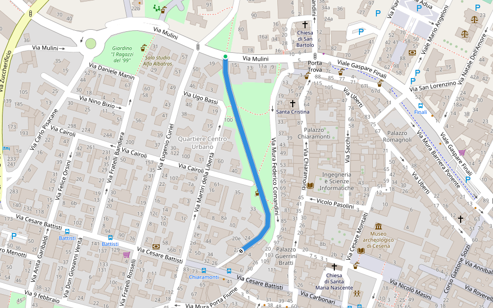 Giardino di Serravalle walking route map in Cesena