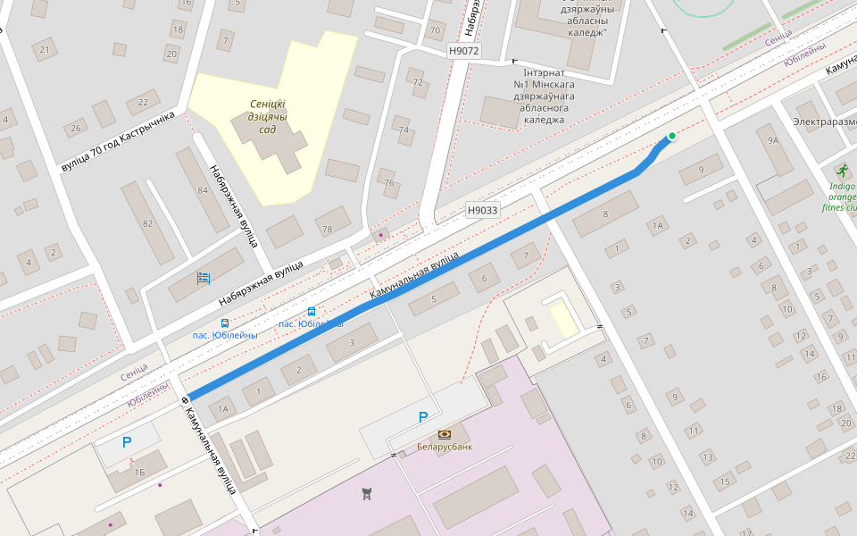 Камунальная вуліца walking route map in Yubileynyy