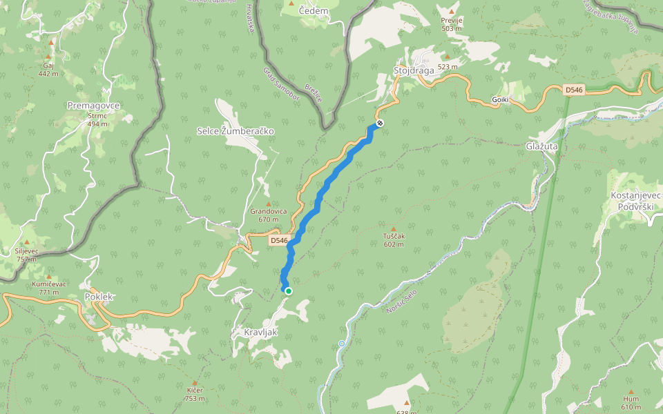 Kravljak - Stojdraga walking route map in Kravljak