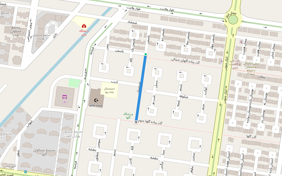 سروستان walking route map in Baharestan