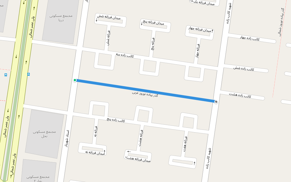 گذر پیاده نوروز غربی walking route map in Baharestan