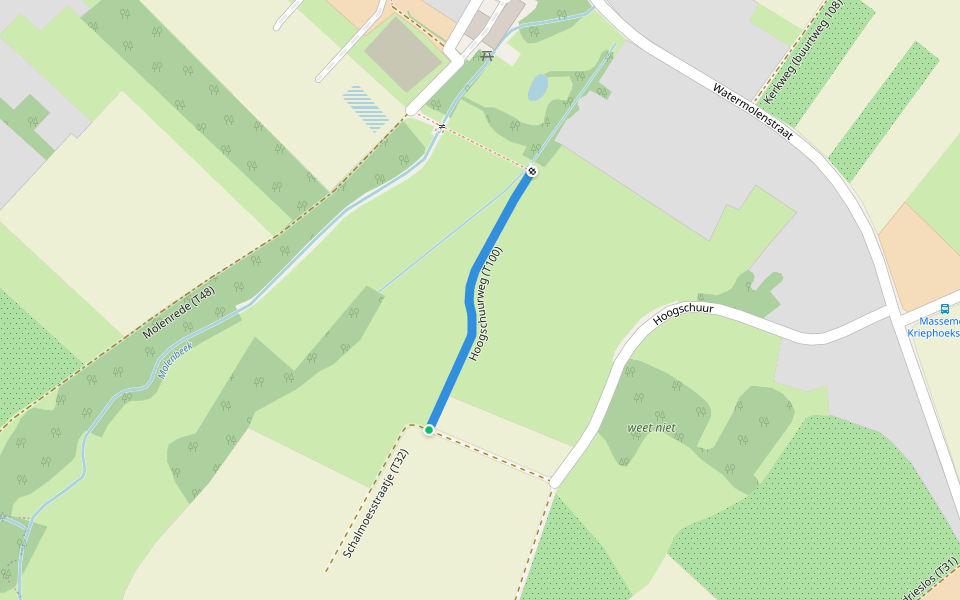Hoogschuurweg (T100) walking route map in Wetteren