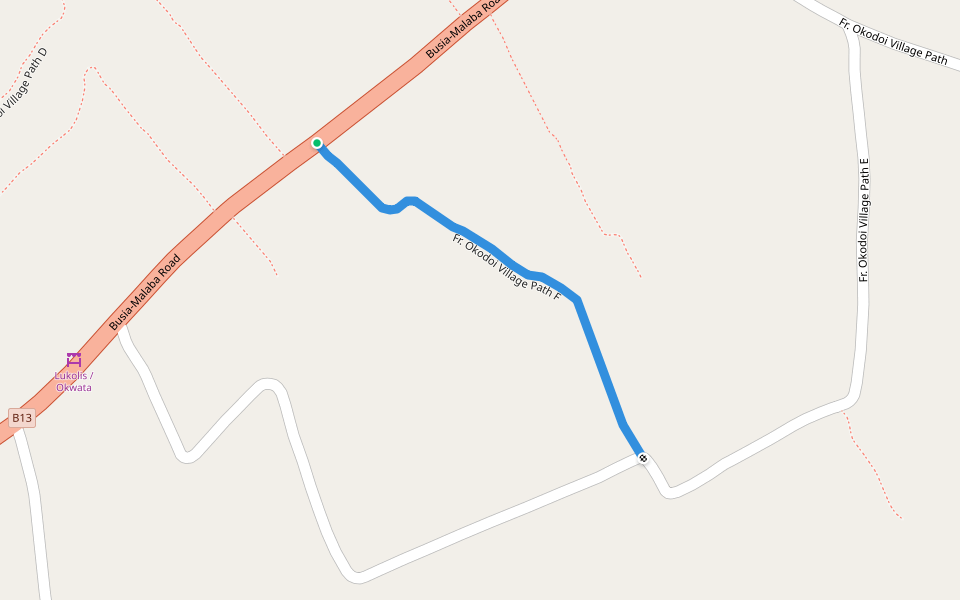 Fr. Okodoi Village Path F walking route map in Likoli