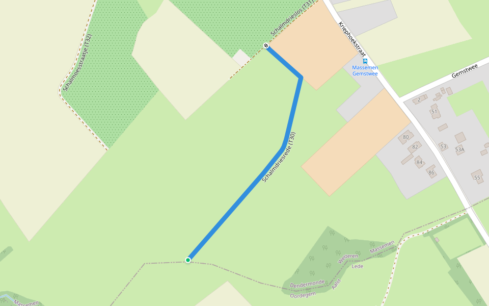 Schalmdriesrede (T30) walking route map in Lede