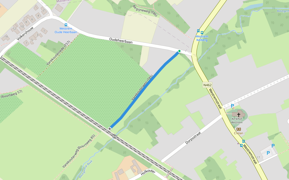 Varekouterweg (T85) walking route map in Wetteren